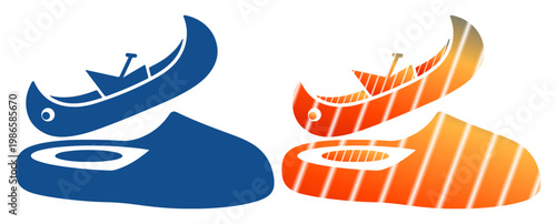 Whimsical canoe and shoe graphic illustration with vibrant colors