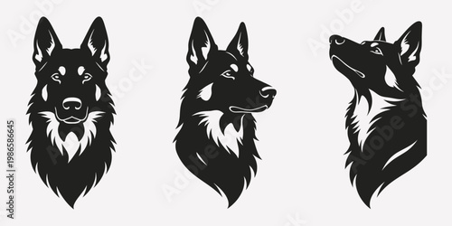 German Shepherd Dog Head Silhouette Collection Bold Black Professional Vector Illustration. Ideal for security branding mascot logos pet business identity and professional design use.