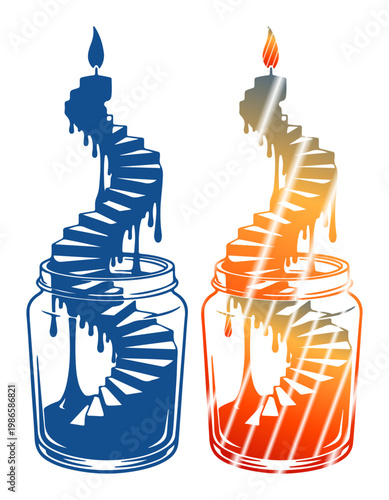 Melting candle with spiral staircase inside a jar symbolizes growth and transformation
