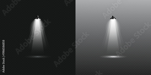 Stage Spotlight Beam Light Effect with Glowing Rays and Concert Theatre Illumination on Transparent Background