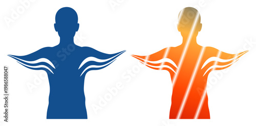 Two stylized human figures reaching out to each other, symbolizing connection and unity