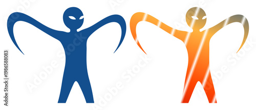 Two stylized figures reaching out, one blue, one orange, symbolizing connection and diversity.