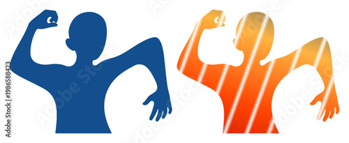 Two stylized figures flexing biceps, representing strength and energy.