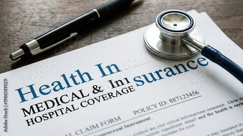 Health Insurance Concept, Hand arranging wood cube stacking with icon healthcare medical on wood background, copy space, financial concept.