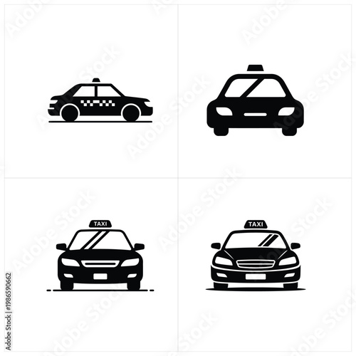 Black and white taxi car silhouettes 1