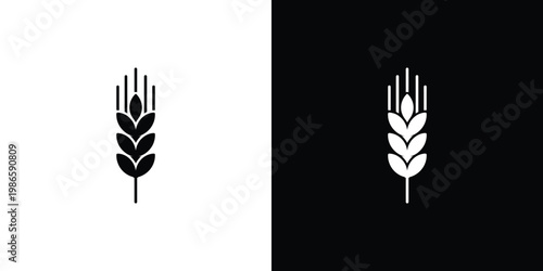 Black and white wheat on split background symbol agriculture 1
