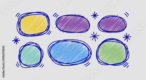 Colorful Hand Drawn Doodle Shapes and Stars Illustration.