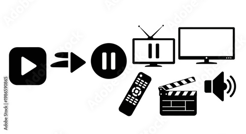 Media Playback Icons and Entertainment Technology Symbols
