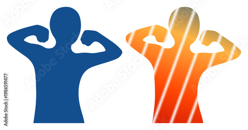 Two stylized figures flexing biceps, representing strength and vitality