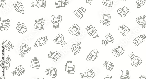 Seamless Pattern of Various Golf Clubs and Bags in Outline Style.