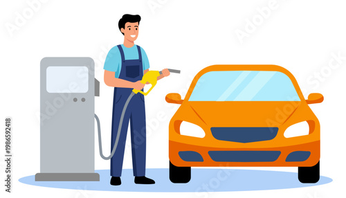 Close-up of Hand Refueling Car at Gas Station with Fuel Nozzle
