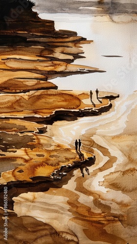 A Close-up Shot of a Watercolor silhouettes of a bustling cityscape with overlapping colors