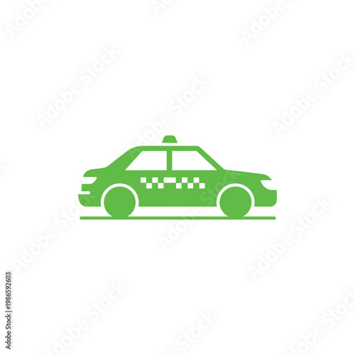 Green taxi car with checkered pattern transportation