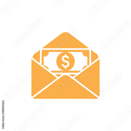 Orange envelope with bill inside dollar bill money