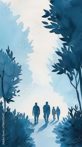 A Close-up Shot of a Watercolor silhouettes of a bustling cityscape with overlapping colors