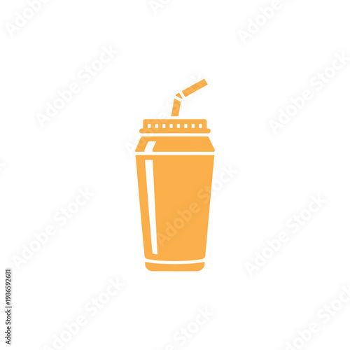 Orange plastic cup with straw drink