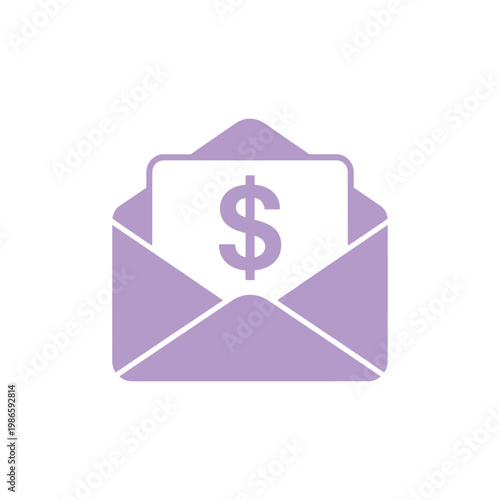 Purple envelope with bill inside money payment finance