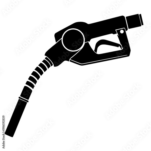 Minimalist silhouette of fuel pump nozzle icon. Automotive energy vector illustration symbolizing gasoline, diesel, fueling, and transportation infrastructure for design projects.