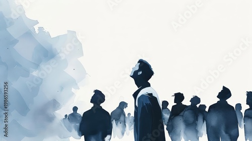 A Close-up Shot of a Watercolor silhouettes of a bustling cityscape with overlapping colors