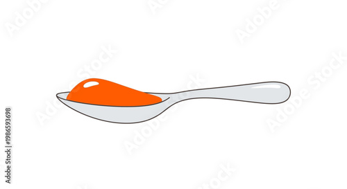 An illustration of a spoon filled with orange sauce on a plate