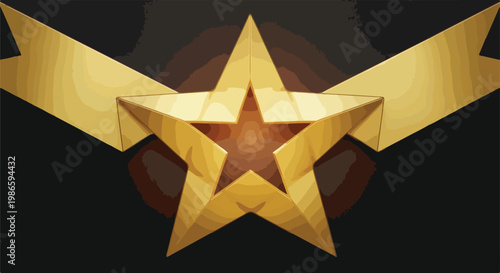 A gold star with wings on a black background