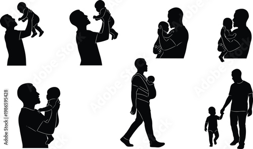 Father and Baby Silhouette Set for Happy Father's Day Greeting Design