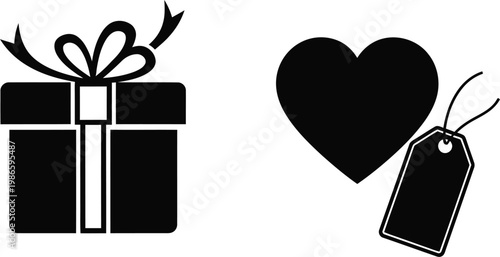 Gift Box and Heart with Price Tag Icon Set for Father's Day Celebration