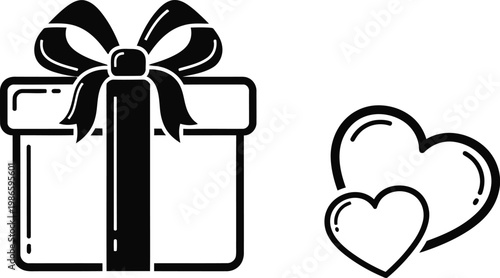 Father’s Day Gift Box and Outline Heart Shapes Vector Icon for Dad Present