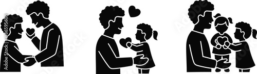 Father with Daughter and Son Sharing Love Heart Silhouette for Father's Day