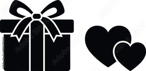 Father’s Day Gift Box and Heart Love Shapes Vector Silhouette Icon Set