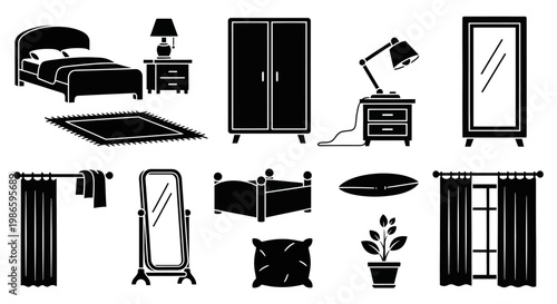 Bedroom Furniture and Decor Icons Set