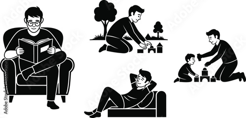 Father Spending Quality Time with Child and Relaxing at Home Vector