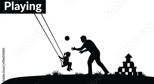 Father and Daughter Playing on Swing Silhouette Set for Father's Day Design