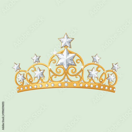 A golden tiara adorned with stars and gems