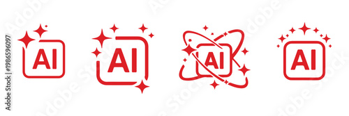 AI generate icon set ai, Artificial intelligence symbol, sparkle star with square button, Generate symbol for application and web. AI Artificial Intelligence Minimal Black Line Icon Set. EPS 10. 