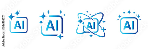 AI generate icon set ai, Artificial intelligence symbol, sparkle star with square button, Generate symbol for application and web. AI Artificial Intelligence Minimal Black Line Icon Set. EPS 10. 