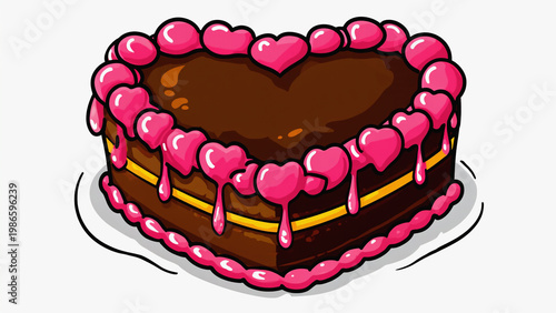 3D chocolate cake with strawberry icing cartoon style illustration.ai  
