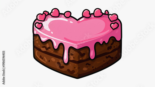 3D chocolate cake with strawberry icing cartoon style illustration.ai  