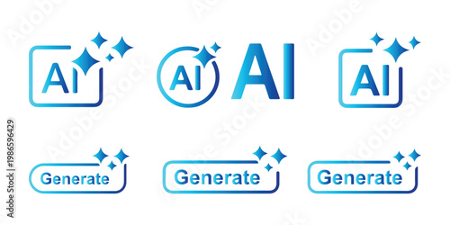 AI generate with square and stars icons. Vector symbols for artificial intelligence and creativity apps. Sparkles generate prompt. AI Sparkle Icon Set. AI Artificial Intelligence Minimal Line Icon. 