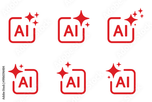 AI Artificial Intelligence Minimal Line Icon Set. AI and sparkling clean icons artificial intelligence. Generative ai sparkle icon set, AI star and square, artificial intelligence. 