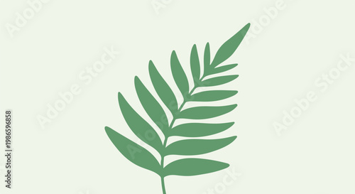 A minimalist green leaf graphic on a pale background