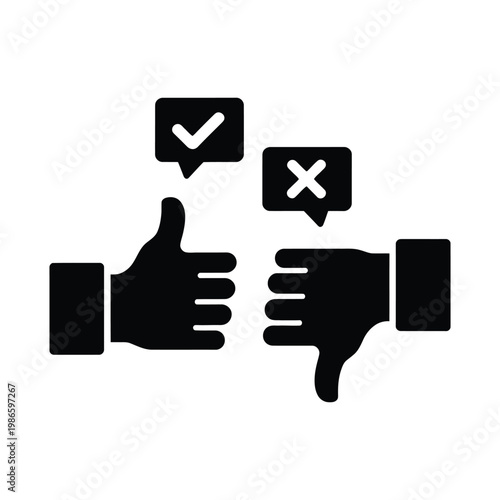 thumbs up and thumbs down hand icons with check and cross symbols
