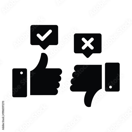 thumbs up and down icons with check and cross symbols