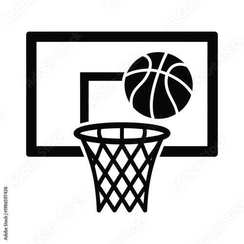 Black basketball hoop with ball going through net