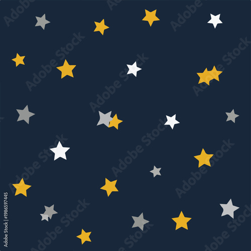 A starry night sky with yellow, white, and gray stars