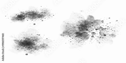 Set of black ink splashes and ink blots grunge texture splatter paint drip vector illustration elements on dark paper background