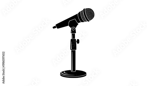 Microphone stand icon vector black silhouette stage audio equipment isolated on white