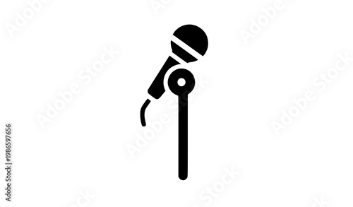 Microphone stand silhouette icon vector minimal audio symbol isolated on white background