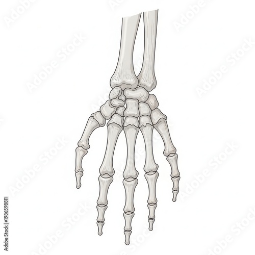 Detailed anatomical illustration of a human hand skeleton structure