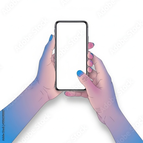Person holding a modern smartphone with a blank white touch screen